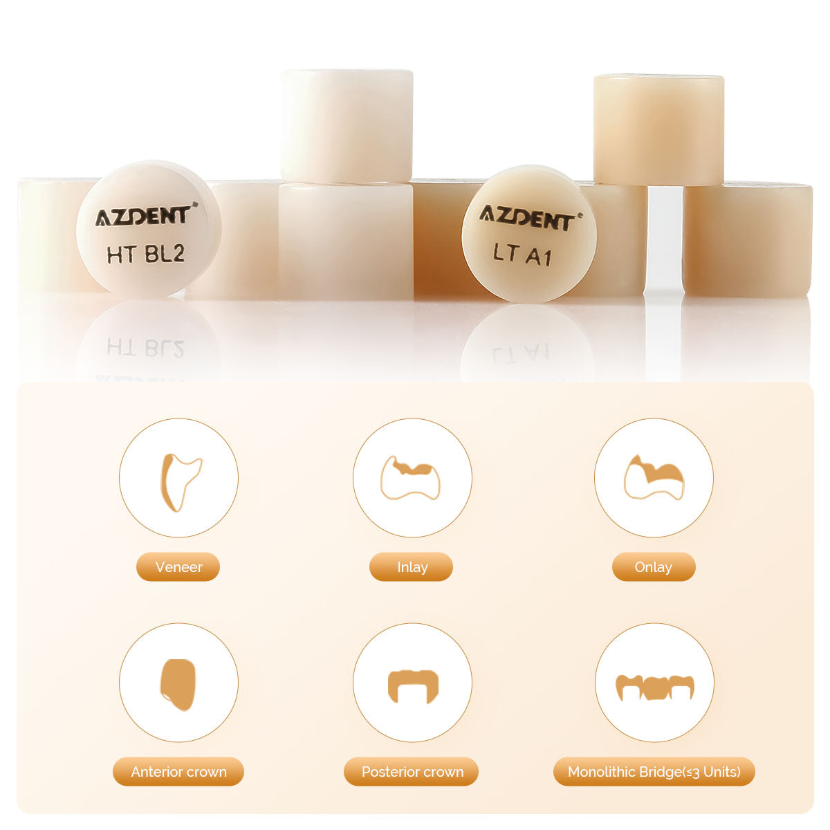 AZDENT Dental Ceramic Glass Block Lithium Disilicate Press Ingots HT/LT for Veneer Anterior Crown Inlaid Lab Material 10pcs/Box - azdentall.com