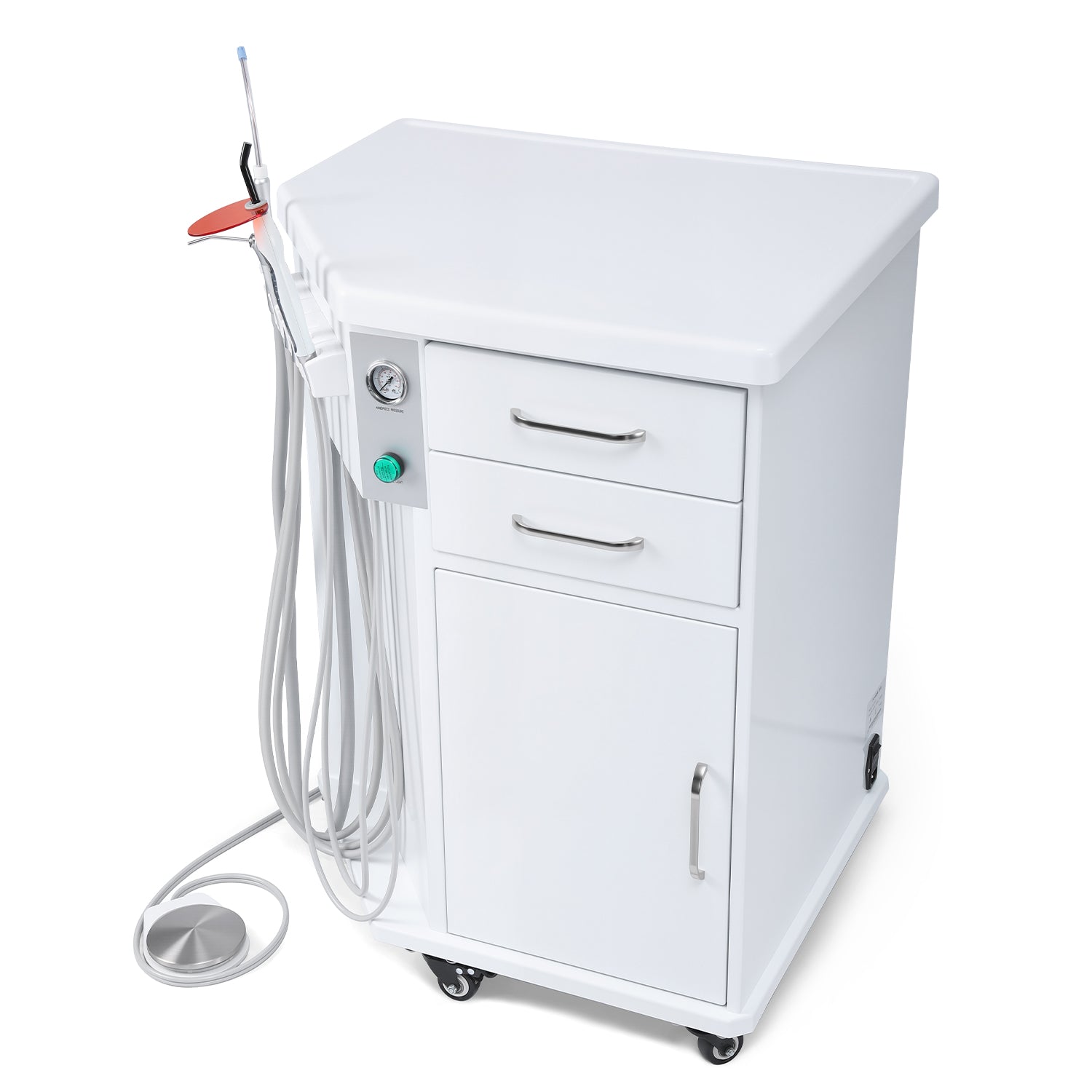 Portable Dental Side Delivery Unit Cabinet Type P212 High Suction 4 Hole w/ Woodpecker Curing Light and Scaler & Air Compressor - azdentall.com