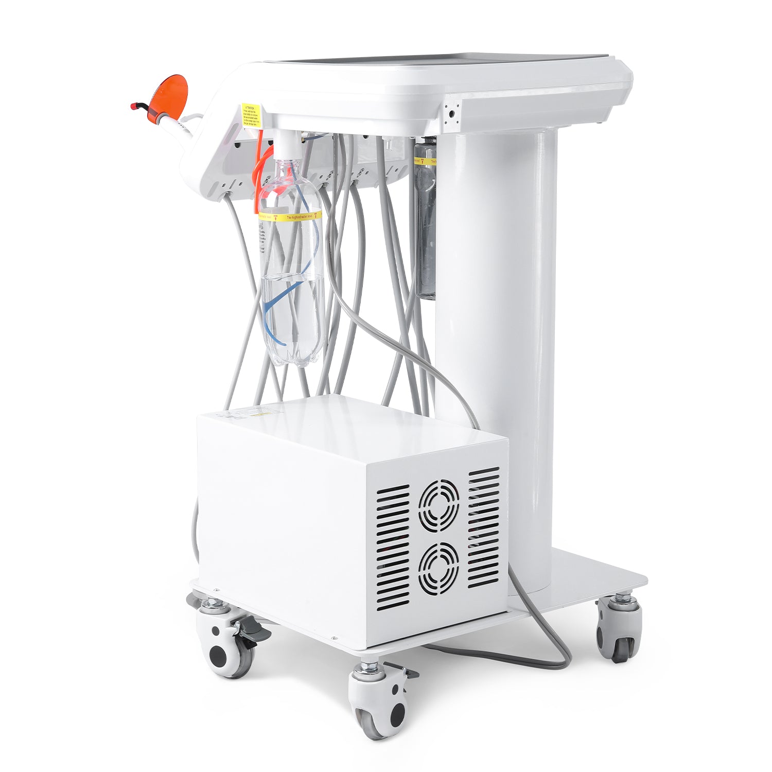 Portable Dental Mobile Cart Delivery Unit 4 Holes with Air Compressor Built-in Woodpecker Ultrasonic Scaler & Curing Light - azdentall.com