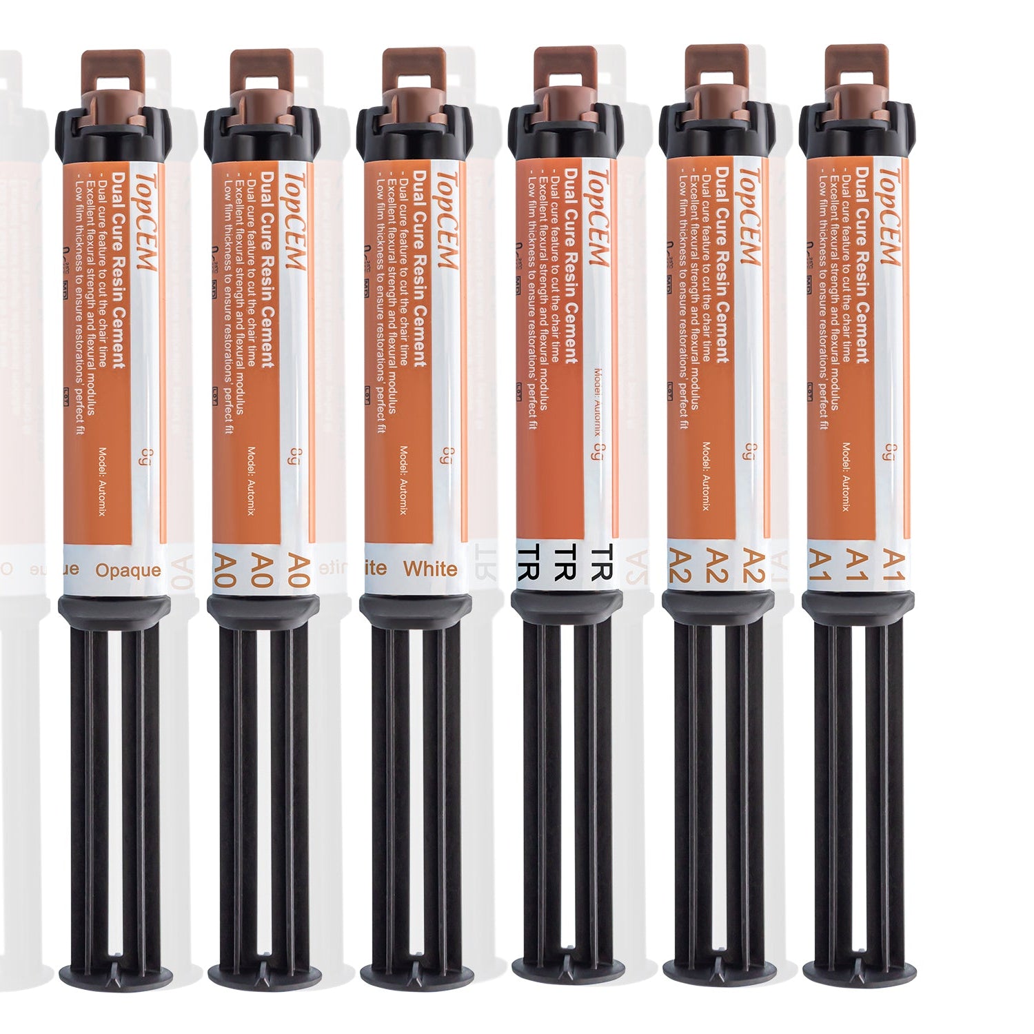 TopCEM Dual Cure Resin Cement Light Cure Self Cure 8gm Automix Syringe A1 A2 TR Shade - azdentall.com