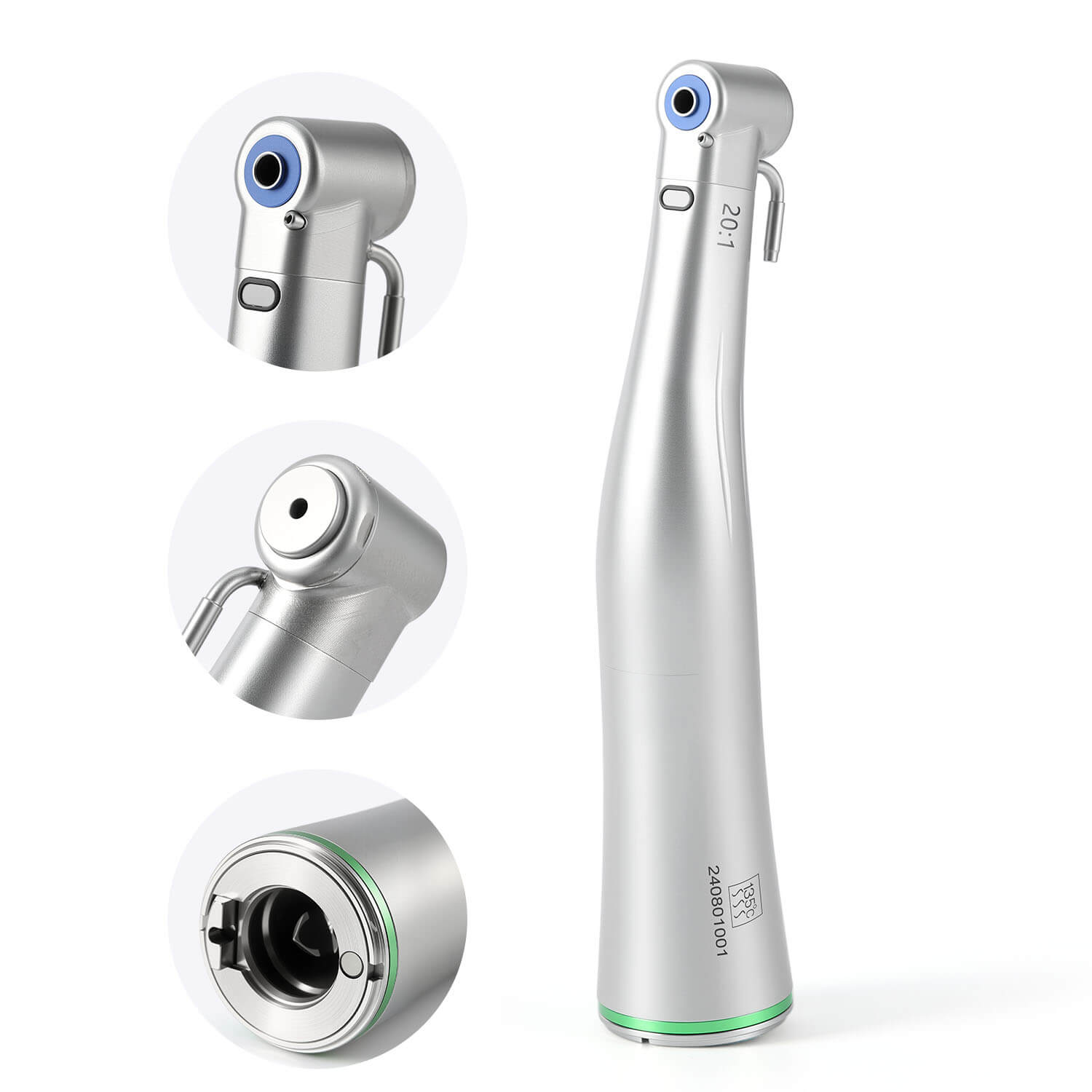 Dental LED Fiber Optic 20:1 Implant Contra Angle Low Speed Handpiece Push Button Stainless Steel Body - azdentall.com