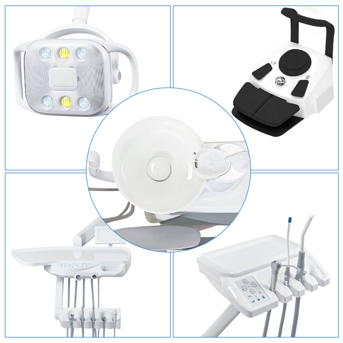 Dental Chair Unit QL2028III-2024 DC Motor Computer Controlled PU Hard Leather w/ Dentist Stool Dark Blue - azdentall.com