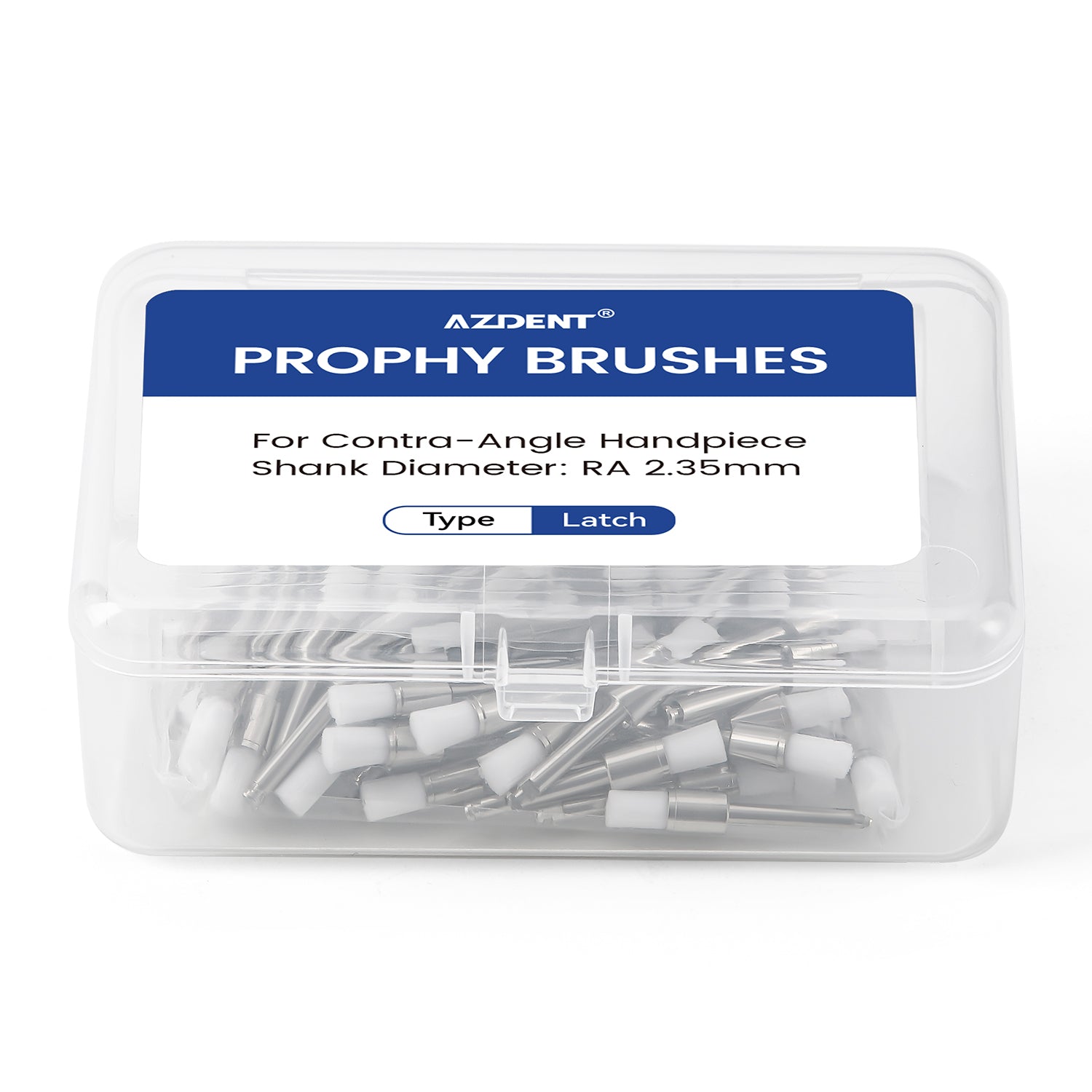 AZDENT Dental Nylon Prophy Brushes RA Latch Type Copper Handle Flat/Tapered Hard/Soft 100pcs/Box - azdentall.com