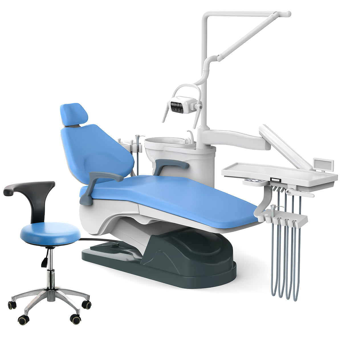 Dental Unit Chair Computer Controlled DC Motor Hard Leather with Stool J2688-A1 Sky Blue - azdentall.com