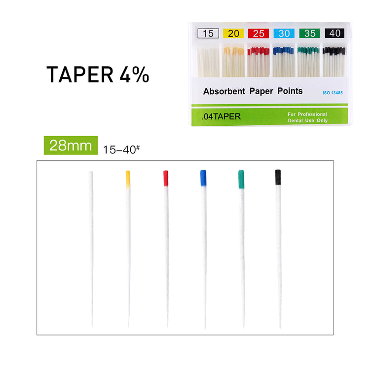 Absorbent Paper Points #15-40 Taper Size 0.04 Color Coded 7 Models 100/Box - azdentall.com