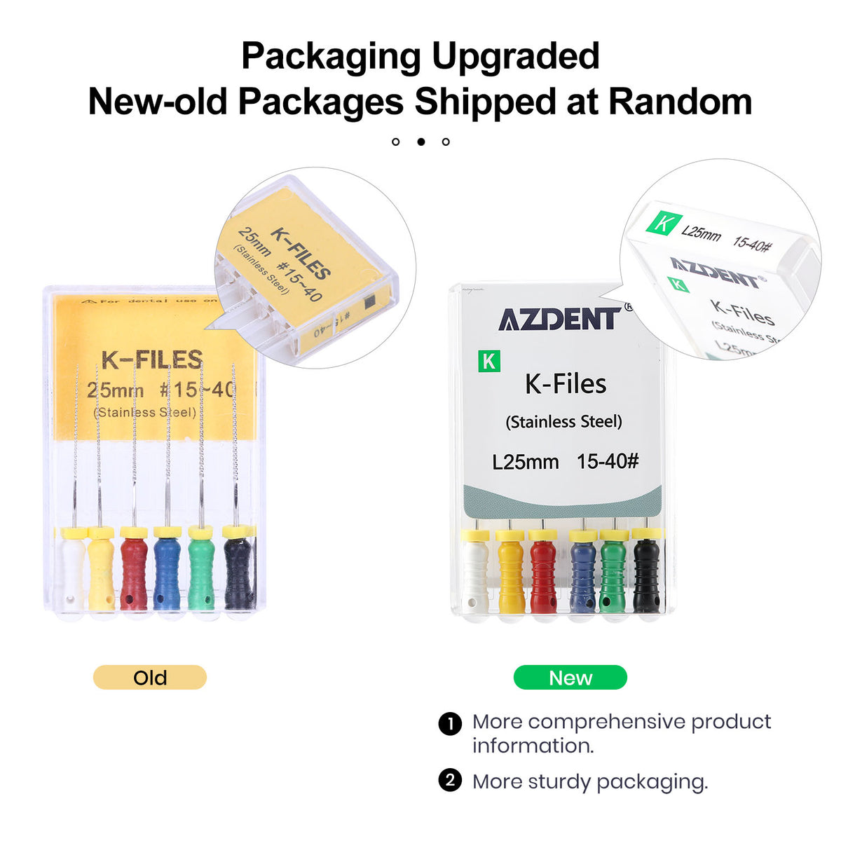 AZDENT Dental Hand K-Files Stainless Steel 25mm #15-80 6p/Pk 9 Color