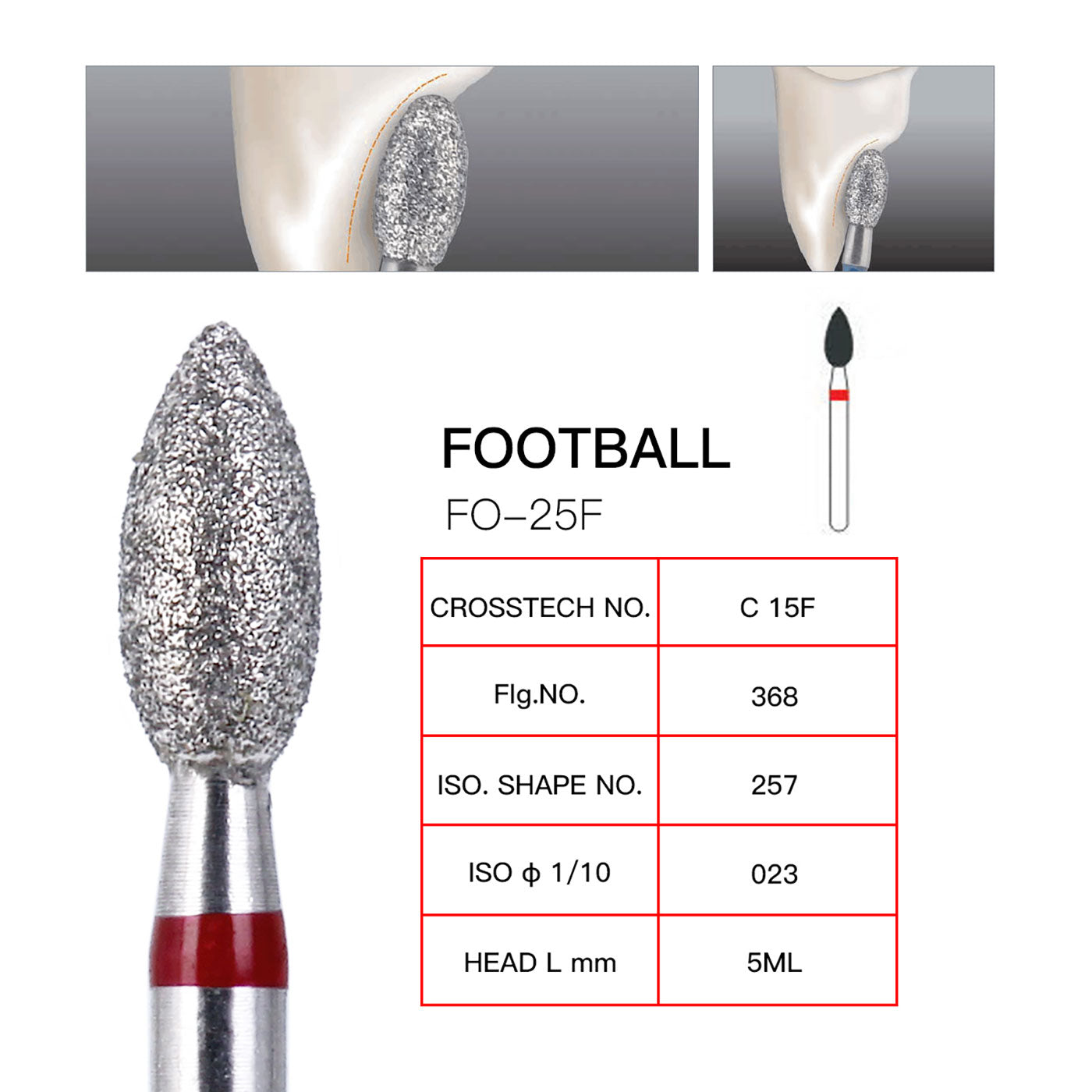 AZDENT Diamond Bur FG 368-023F Football Red 10pcs/Kit-azdentall.com