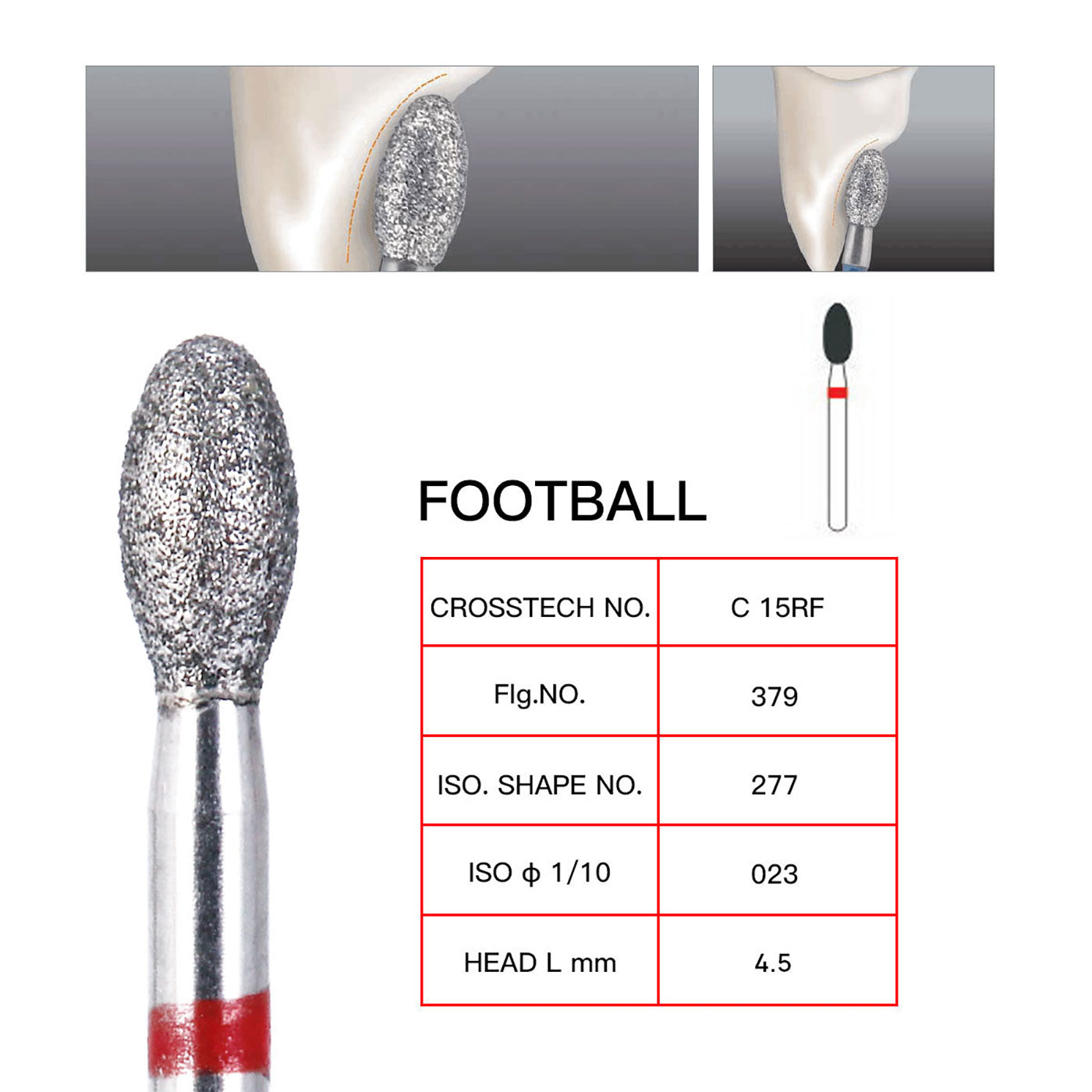 AZDENT Diamond Bur FG 379-023F Football Red 10pcs/Kit-azdentall.com