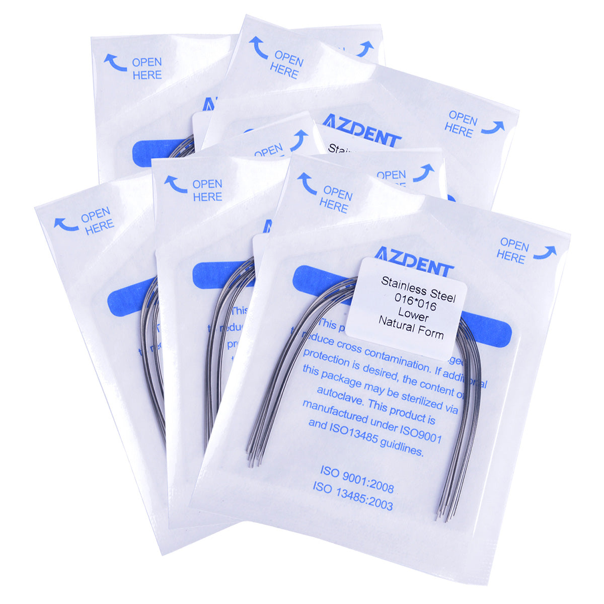  AZDENT Dental Orthodontic Archwire Stainless Steel Natural Rectangular 0.016 x 0.016 Lower 10pcs/Pack-azdentall.com