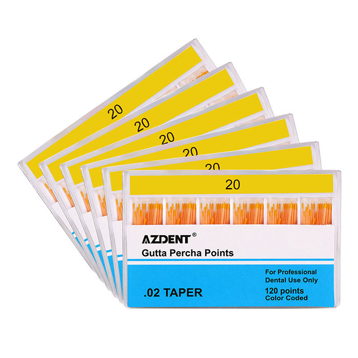 5 Boxes AZDENT Gutta Percha Points #20 Taper Size 0.02 Color Coded 120/Box - azdentall.com