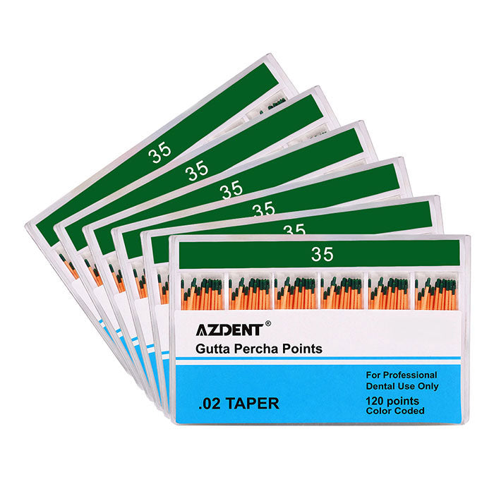 5 Boxes AZDENT Gutta Percha Points #35 Taper Size 0.02 Color Coded 120/Box - azdentall.com