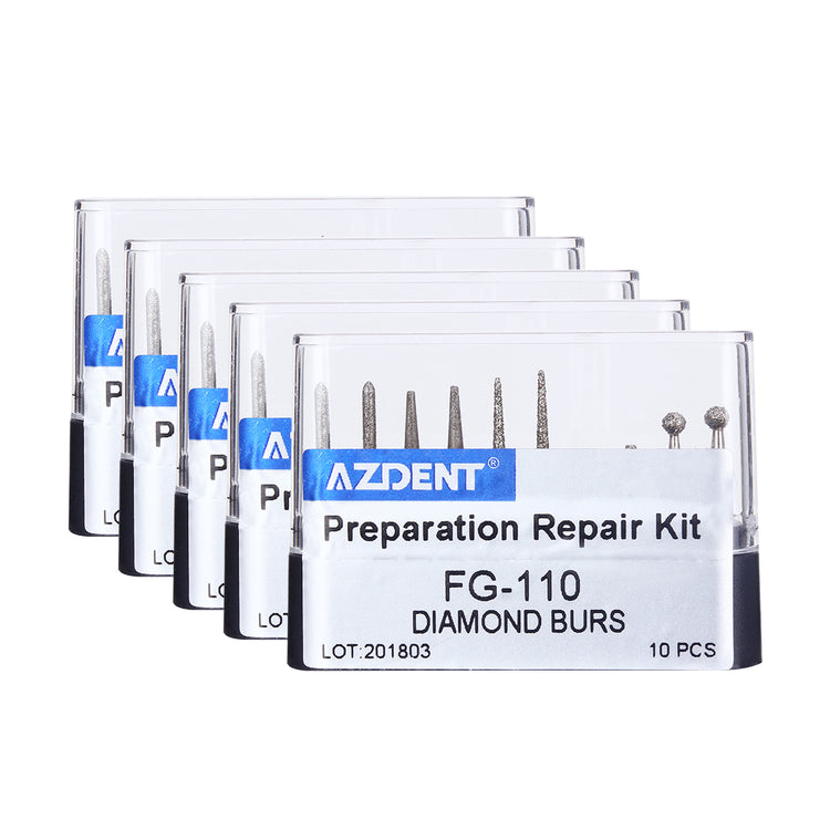 5 Boxes AZDENT Dental Diamond Bur FG-110 Prepartion Repair Kit 10pcs/Kit - azdentall.com