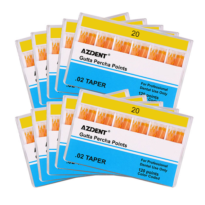 10 Boxes AZDENT Gutta Percha Points #20 Taper Size 0.02 Color Coded 120/Box - azdentall.com