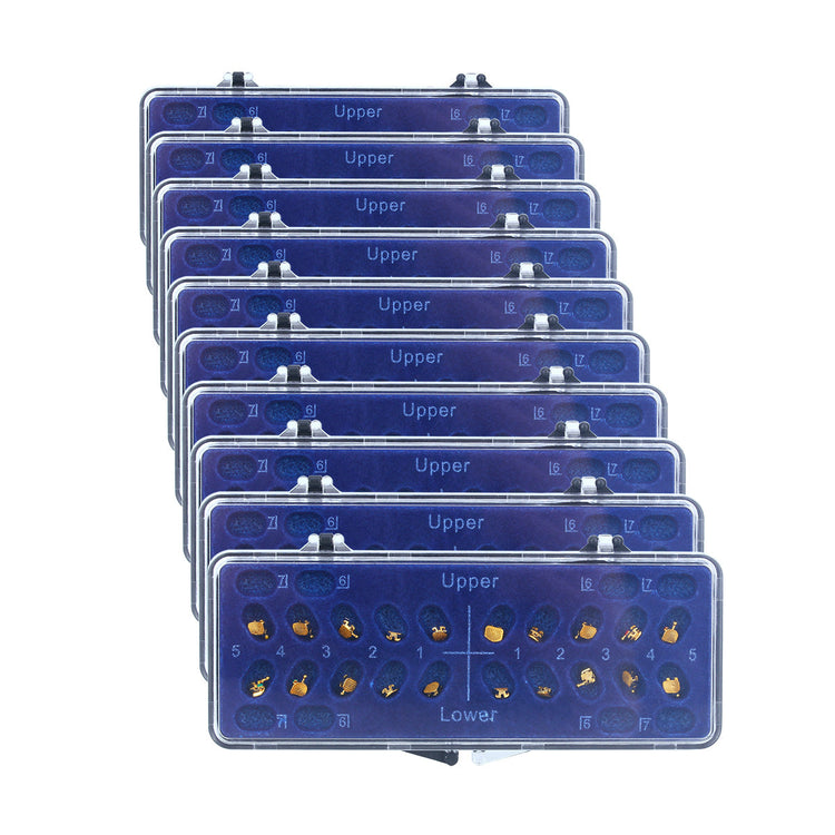 10 Boxes AZDENT Dental Metal Brackets Mini MBT 0.022 Hooks on 345 Gold Color 20pcs/Box - azdentall.com