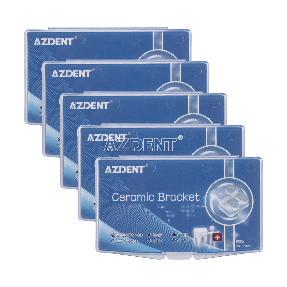 AZDENT Dental Orthodontic Ceramic Bracket Braces Roth 0.018 Hooks On 345 20pcs/Box - azdentall.com