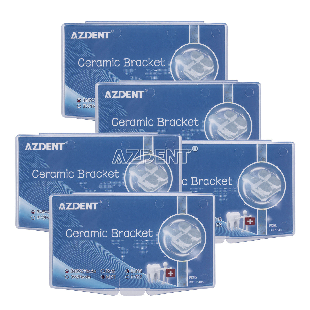 AZDENT Dental Orthodontic Ceramic Bracket Braces MBT 0.018 Hooks On 345 20pcs/Box - azdentall.com