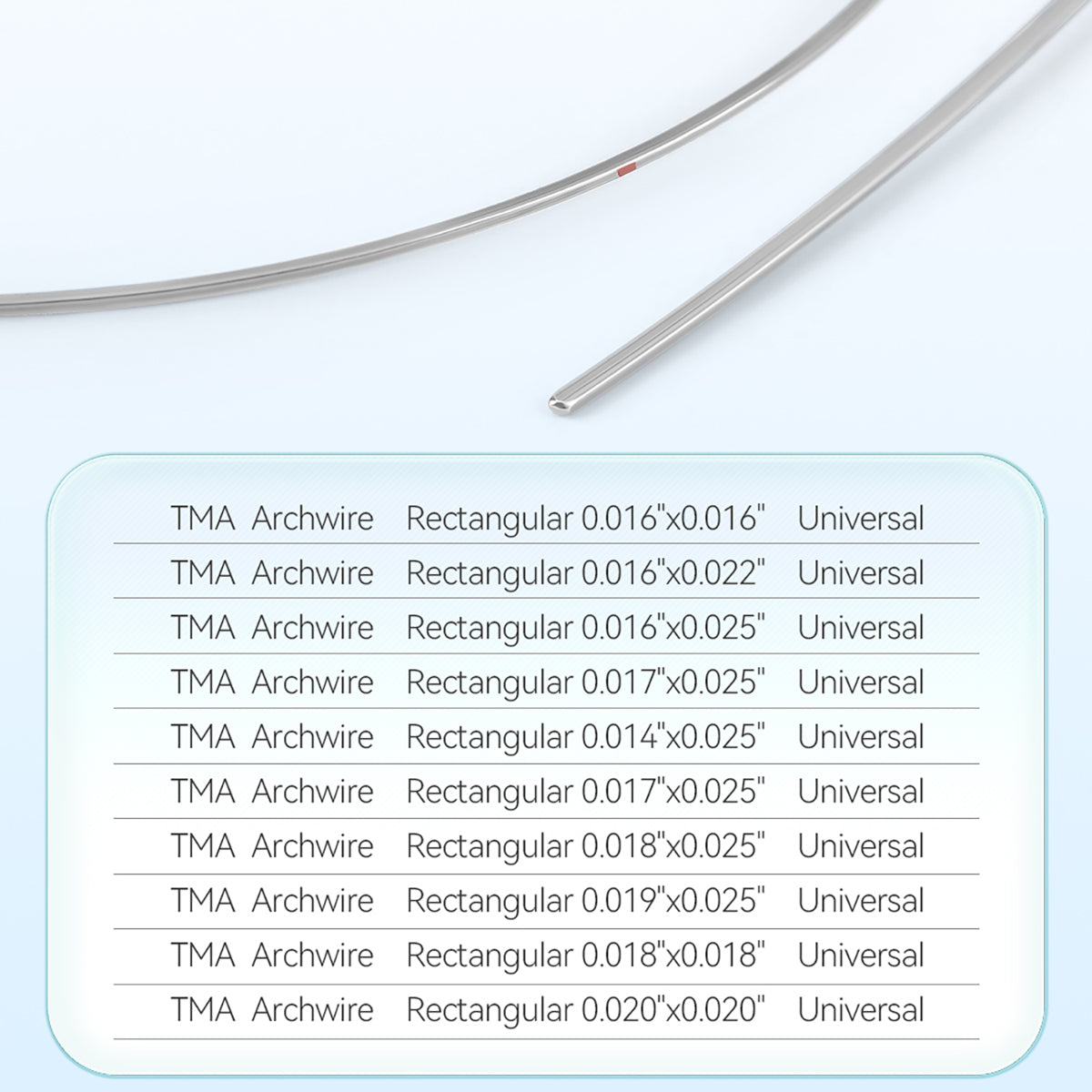 AZDENT Dental Orthodontic Arch Wire TMA-Titanium Molybdenum Alloy Expanded Rectangular 0.016 x 0.016-0.020 x 0.020 1pcs/Pack - azdentall.com