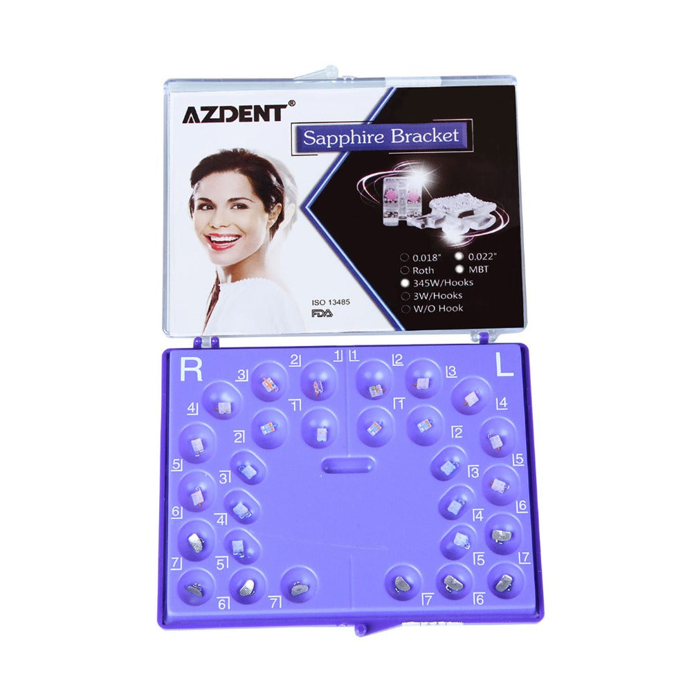 AZDENT Dental Orthodontic Ceramic Bracket Positioning Monocrystalline Sapphire Buccal Tube Mini Roth/MBT 0.022 345Hooks 28pcs/Kit - azdentall.com