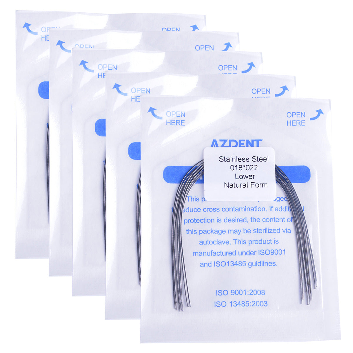 AZDENT Dental Orthodontic Archwire Stainless Steel Natural Rectangular  0.018 x 0.022 Lower 10pcs/Pack-azdentall.com