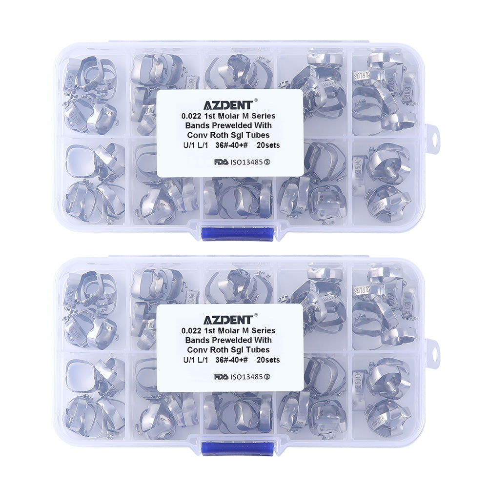 AZDENT 1st M Series Bands with Buccal Tube Convertible Roth .022 Single U/1 L/1 36#-40+# 20sets/Box - azdentall.com