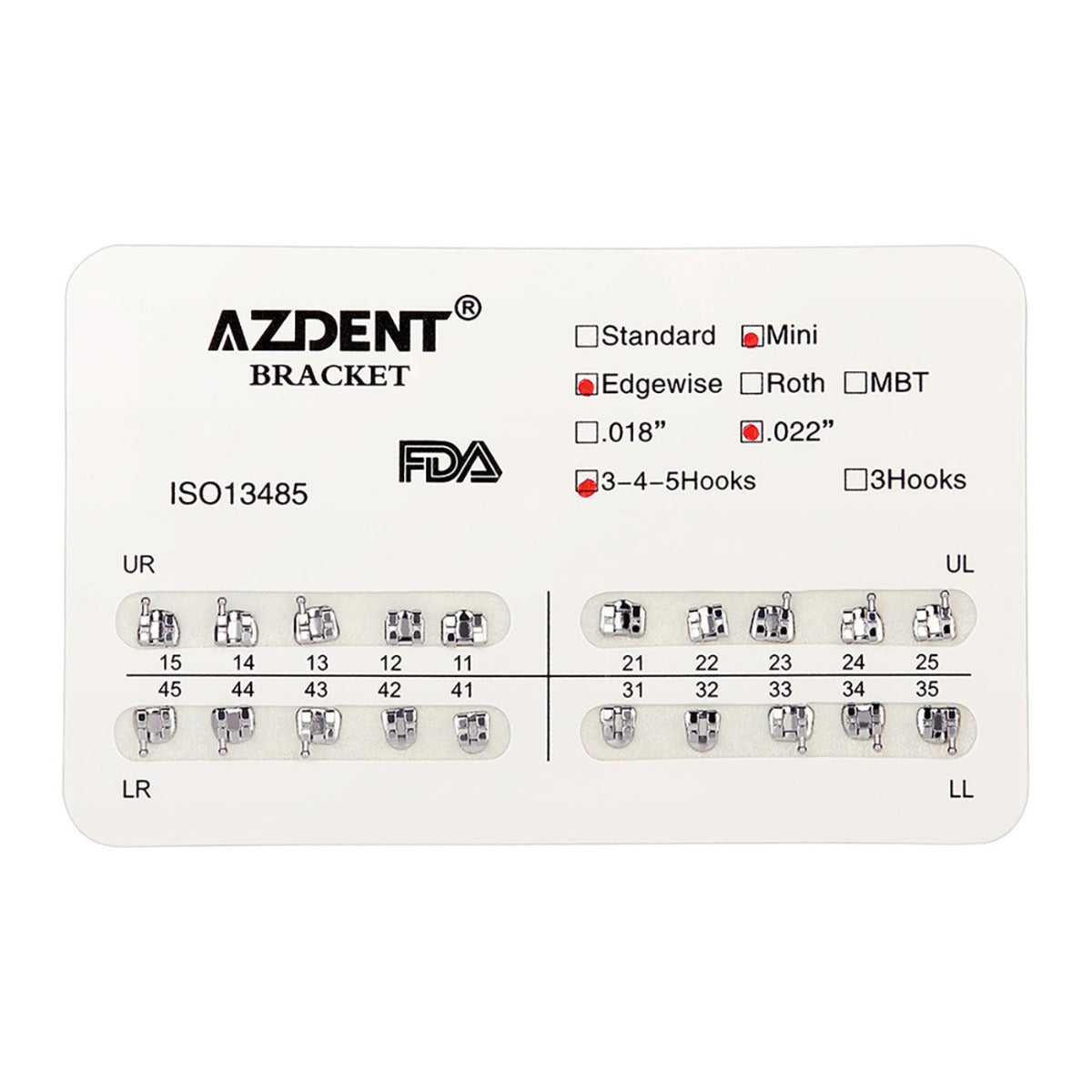 AZDENT Dental Metal Brackets Mini Edgewise Slot .022 Hooks on 345 20pcs/Pack - azdentall.com