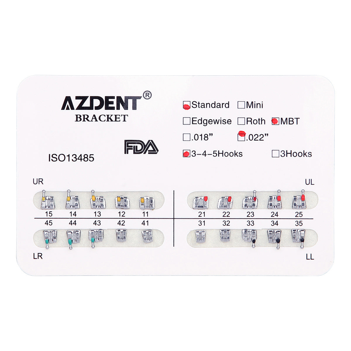 AZDENT Dental Metal Brackets Standard MBT Slot .022 Hooks on 345 20pcs/Pack - azdentall.com