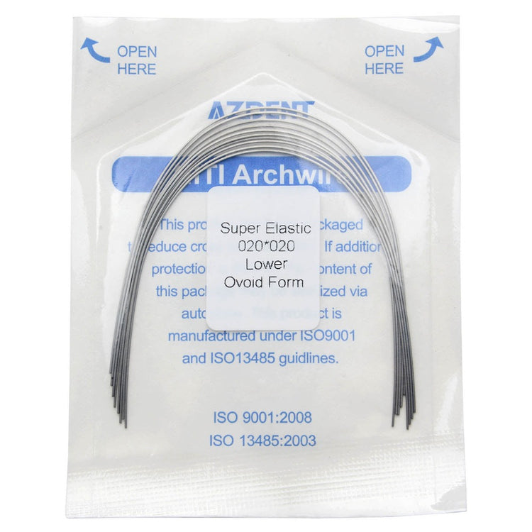 AZDENT Dental Orthodontic Archwire Niti Super Elastic Ovoid Rectangular 0.020 x 0.020 Lower 10pcs/Pack - azdentall.com