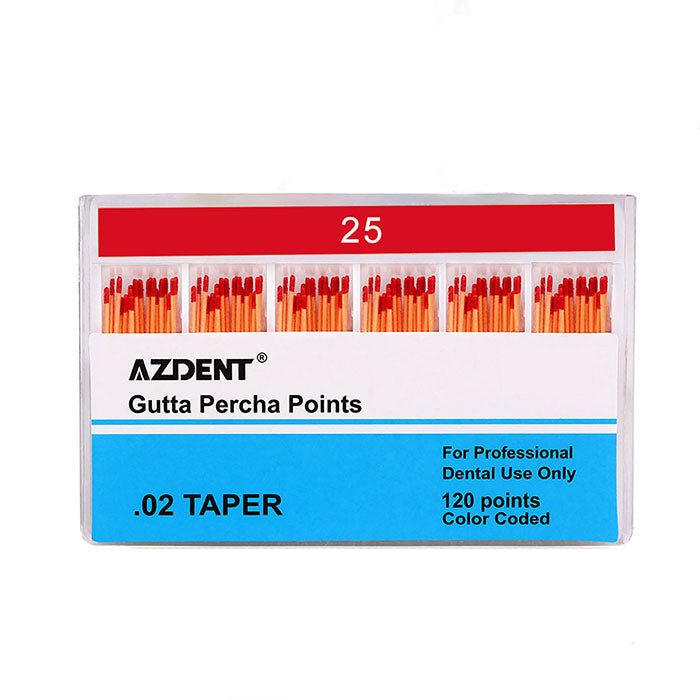 AZDENT Gutta Percha Points #25 Taper Size 0.02 Color Coded 120/Box - azdentall.com