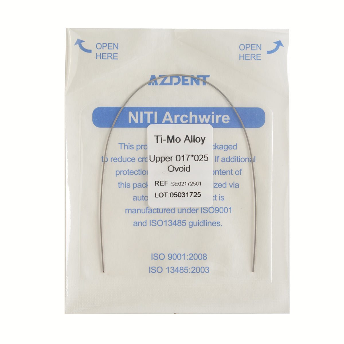 AZDENT Arch Wire TMA Beta Ti-Mo Alloy Ovoid Rectangular 0.017 x 0.025 Upper 1pcs/Pack - azdentall.com