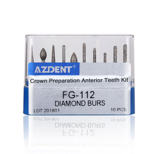AZDENT Dental Diamond Bur FG-112 Crown Preparation Anterior Teeth Kit 10pcs/Kit-azdentall.com