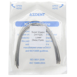 AZDENT Dental Orthodontic Archwire Niti Super Elastic Ovoid Form Rectangular 0.016 x 0.025 Lower 10pcs/Pack - azdentall.com