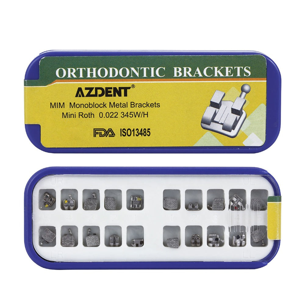 AZDENT Dental Orthodontic Metal Brackets Braces MIM Monoblock Mini Roth .022 Hooks on 345 20pcs/Kit - azdentall.com