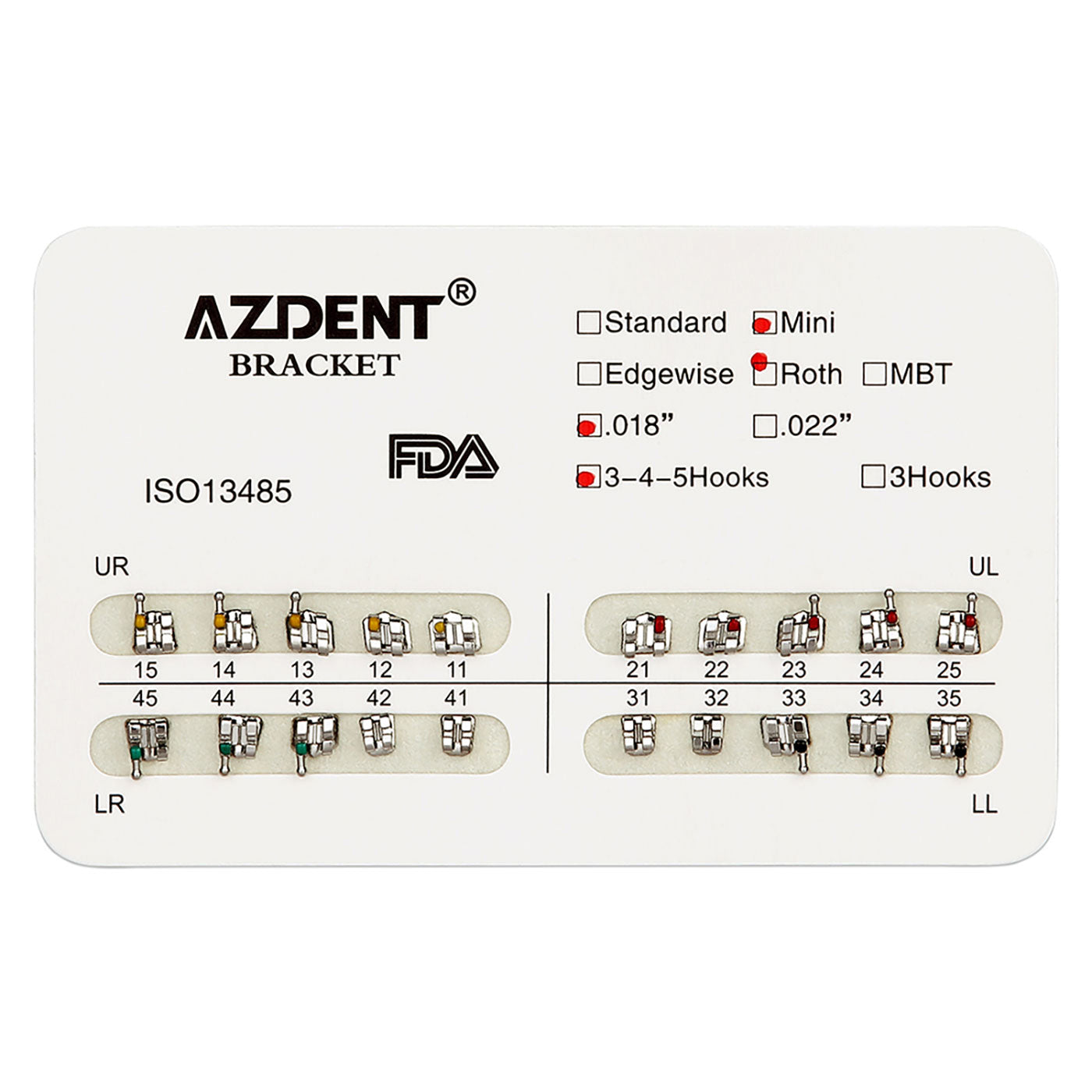 AZDENT Metal Brackets Mini Roth Slot .018 Hooks on 345 20pcs/Pack - azdentall.com