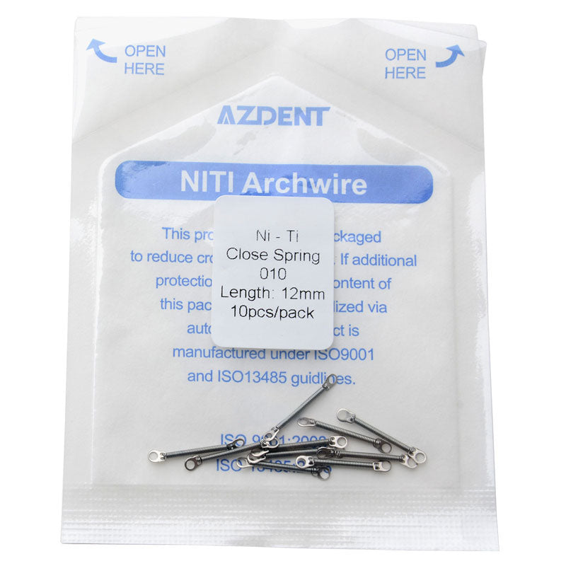 AZDENT Dental Orthodontic Accessory Closed Coil Spring 0.010 12mm 10pcs/Bag - azdentall.com