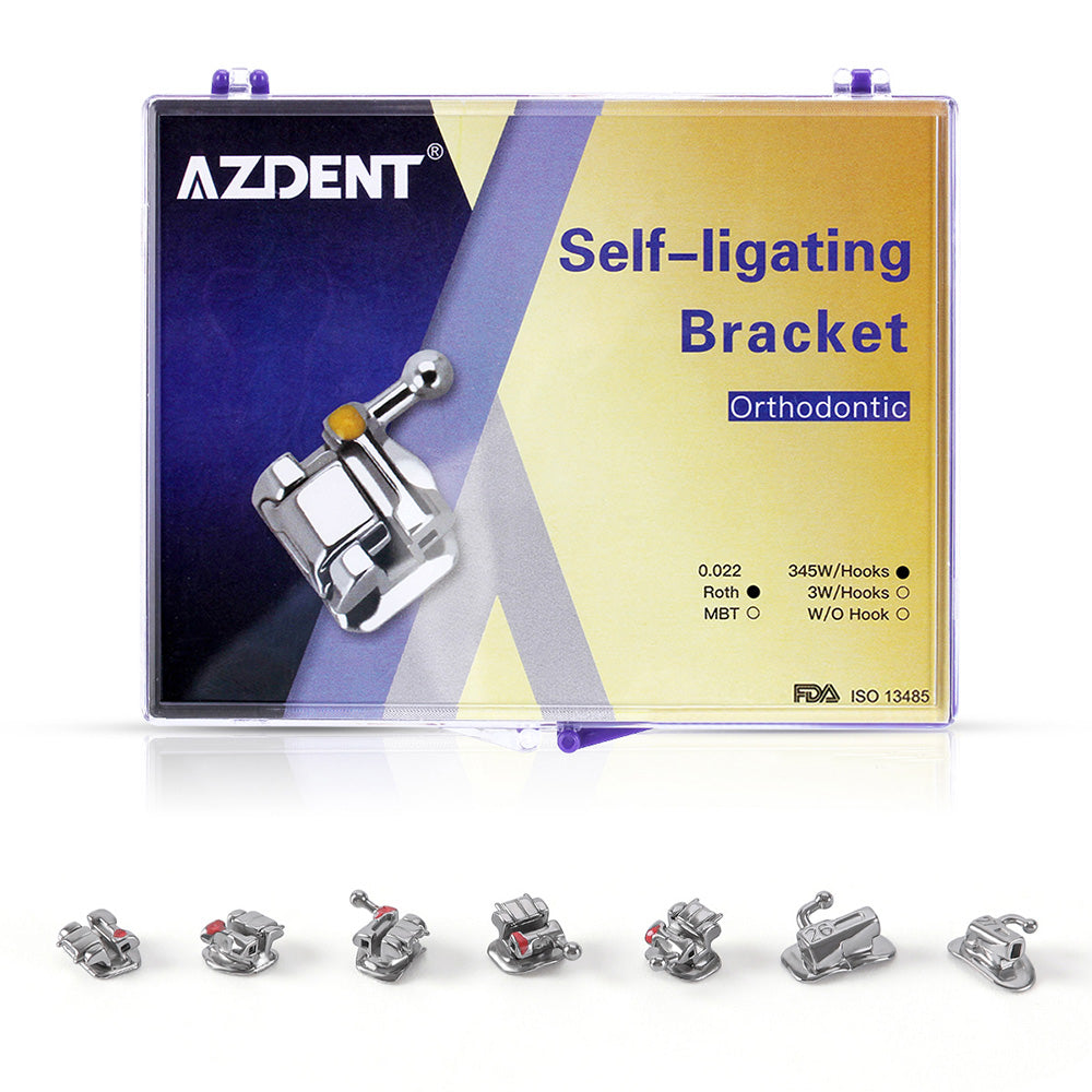 AZDENT Dental Orthodontic Self-Ligating Brackets Braces Passive Roth .022 Hooks on 345 With Buccal Tube 28pcs/Box - azdentall.com