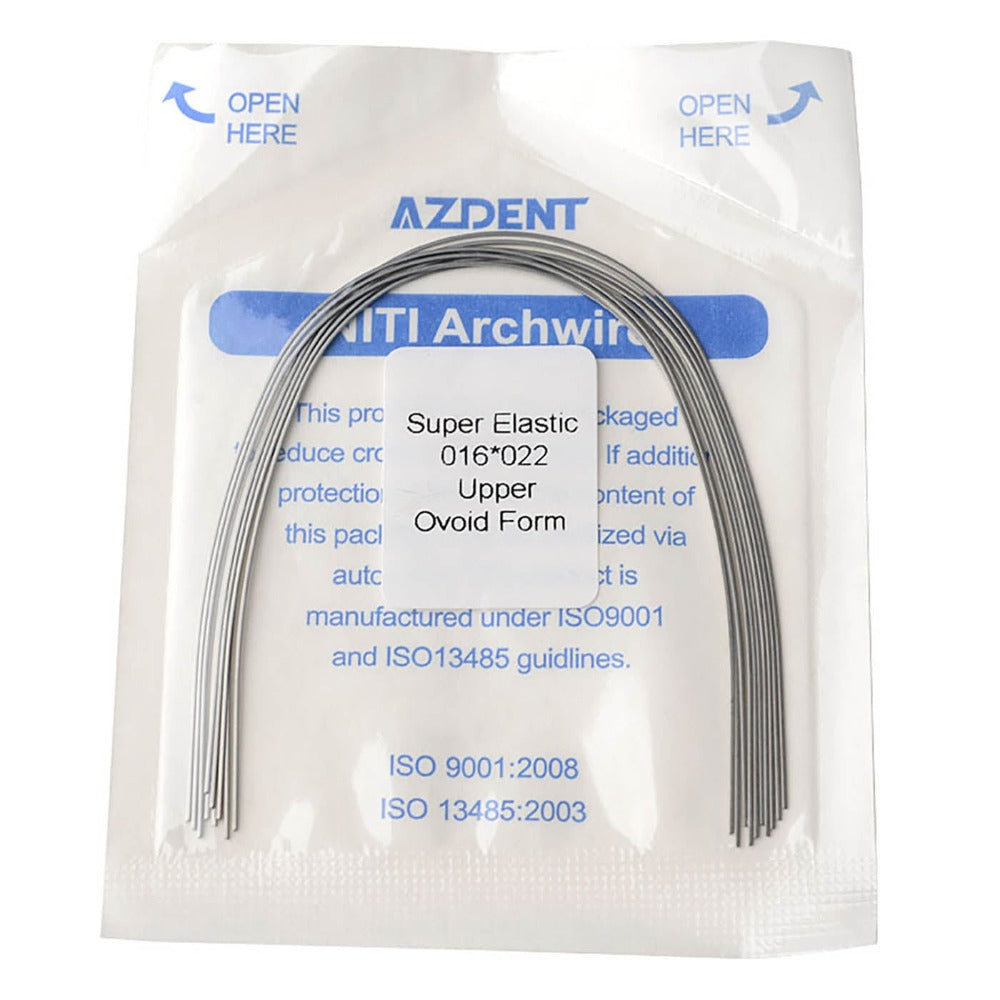 AZDENT Dental Orthodontic Archwire Niti Super Elastic Ovoid Form Rectangular 0.016 x 0.022 Upper 10pcs/Pack - azdentall.com