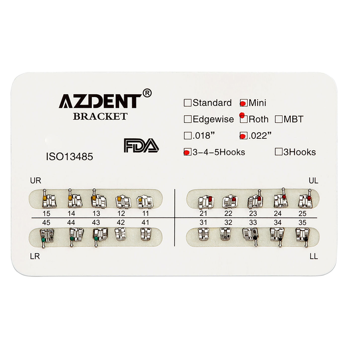 AZDENT Metal Brackets Mini Roth Slot .022 Hooks on 345 20pcs/Pack - azdentall.com