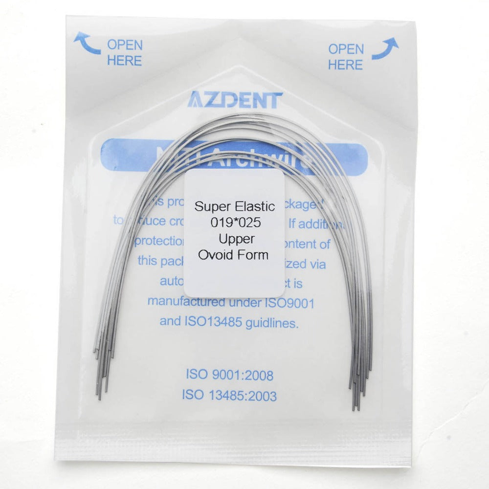 AZDENT Dental Orthodontic Archwires Niti Super Elastic Ovoid Rectangular 0.019 x 0.025 Upper 10pcs/Pack - azdentall.com