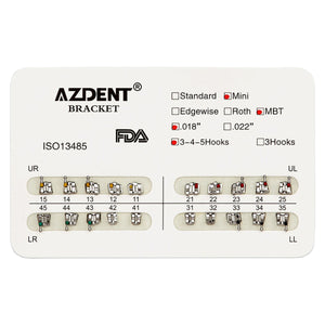 AZDENT Dental Metal Brackets Mini MBT Slot .018 Hooks on 345 20pcs/Pack - azdentall.com