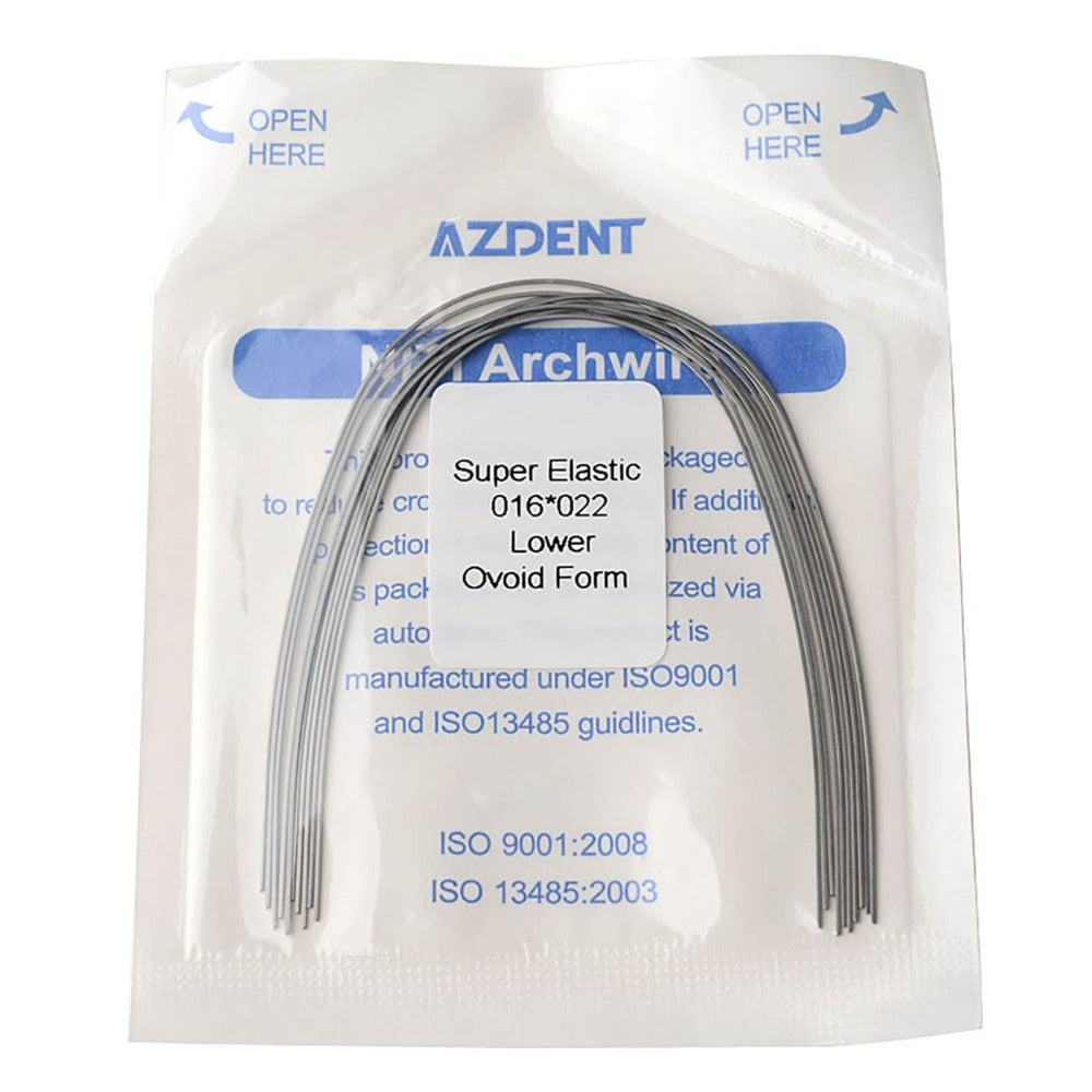 AZDENT Dental Orthodontic Archwire Niti Super Elastic Ovoid Form Rectangular 0.016 x 0.022 Lower 10pcs/Pack - azdentall.com