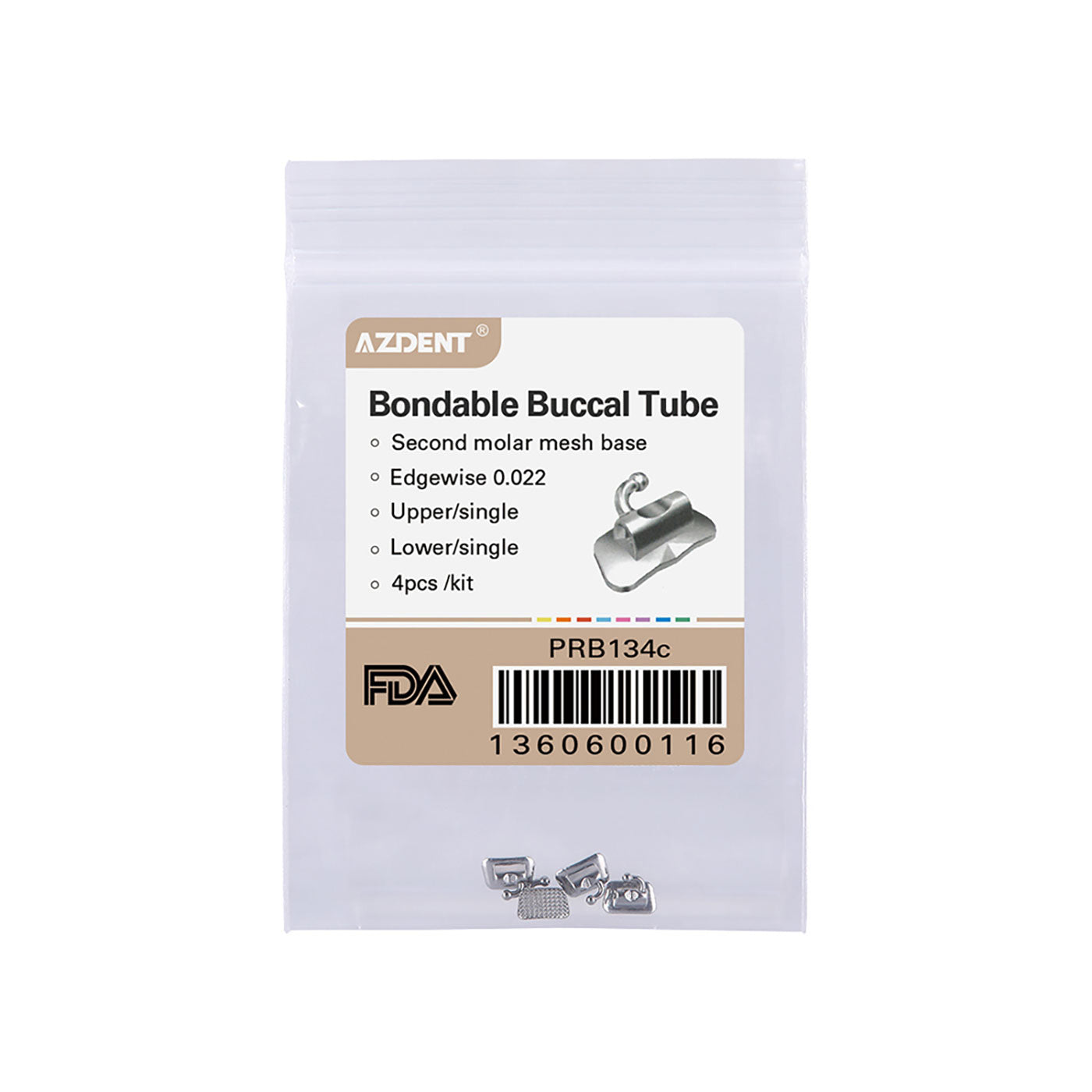 AZDENT Dental Orthodontic Buccal Tube 2nd Molar Bondable Non-convertible Single Edgewise 0.022 4pcs/Bag - azdentall.com