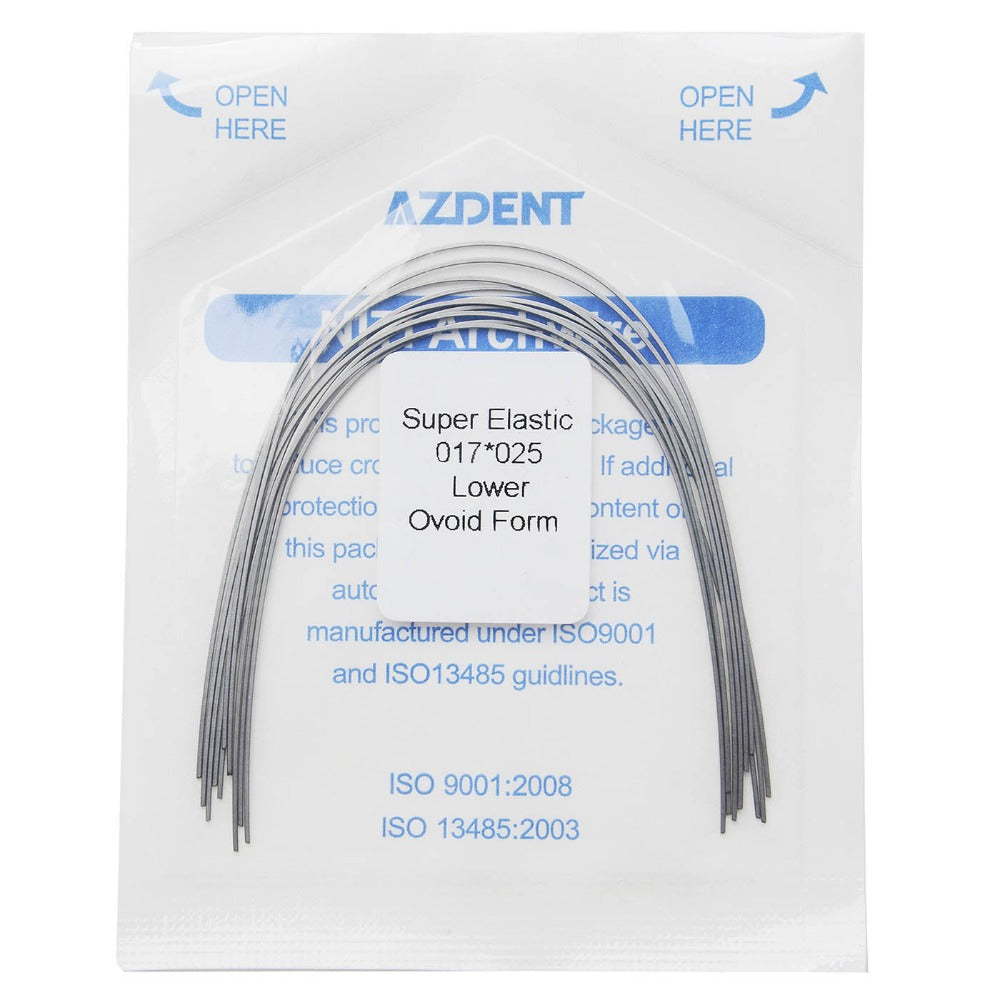 AZDENT Dental Orthodontic Archwire Niti Super Elastic Ovoid Form Rectangular 0.017 x 0.025 Lower 10pcs/Pack - azdentall.com