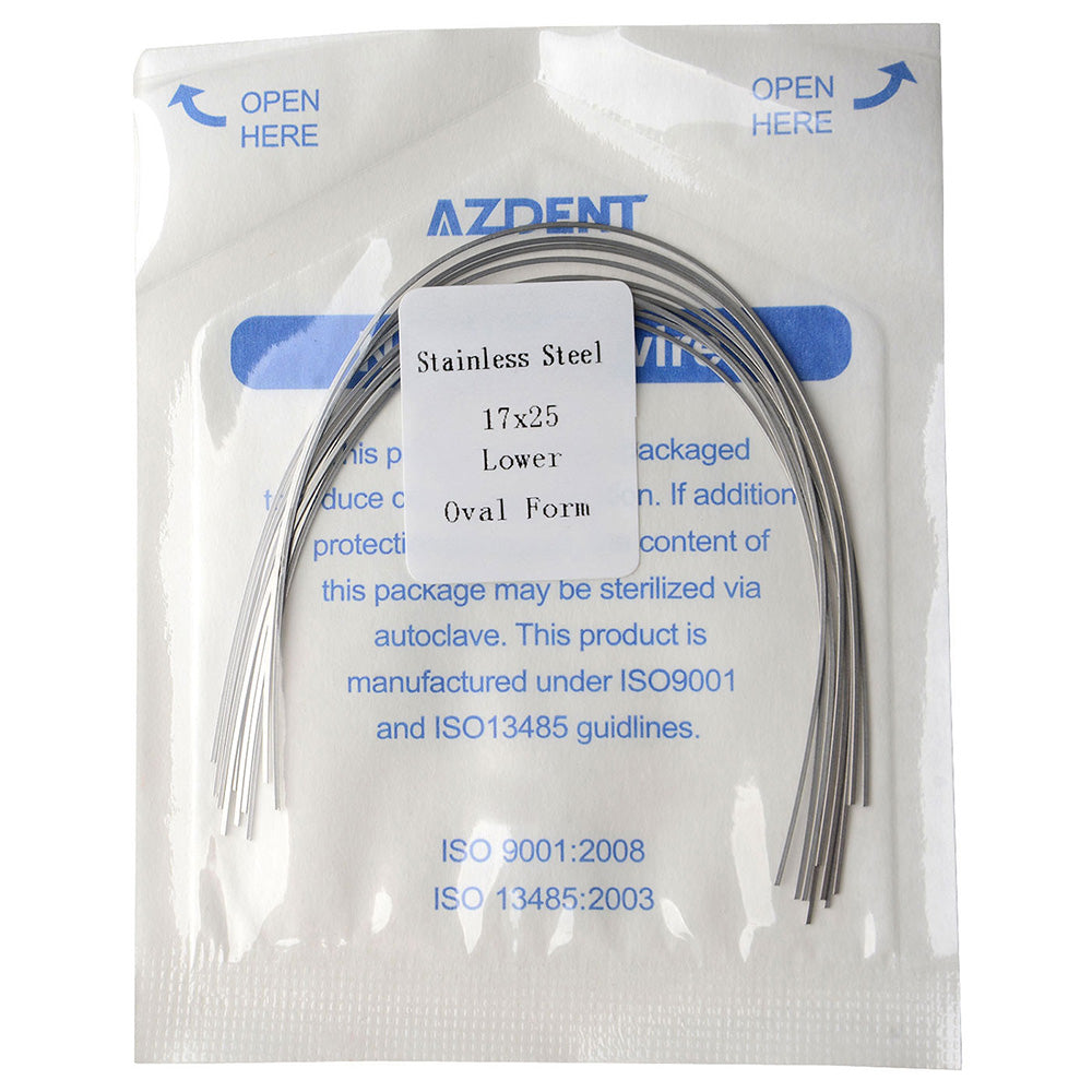 AZDENT Archwire Stainless Steel Oval Form Rectangular 0.017 x 0.025 Lower 10pcs/Pack - azdentall.com