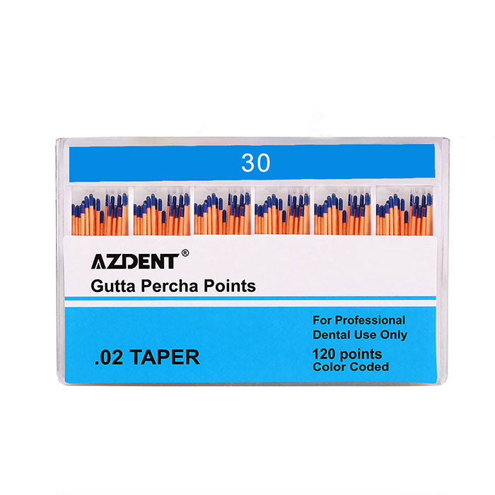 AZDENT Gutta Percha Points #30 Taper Size 0.02 Color Coded 120/Box - azdentall.com