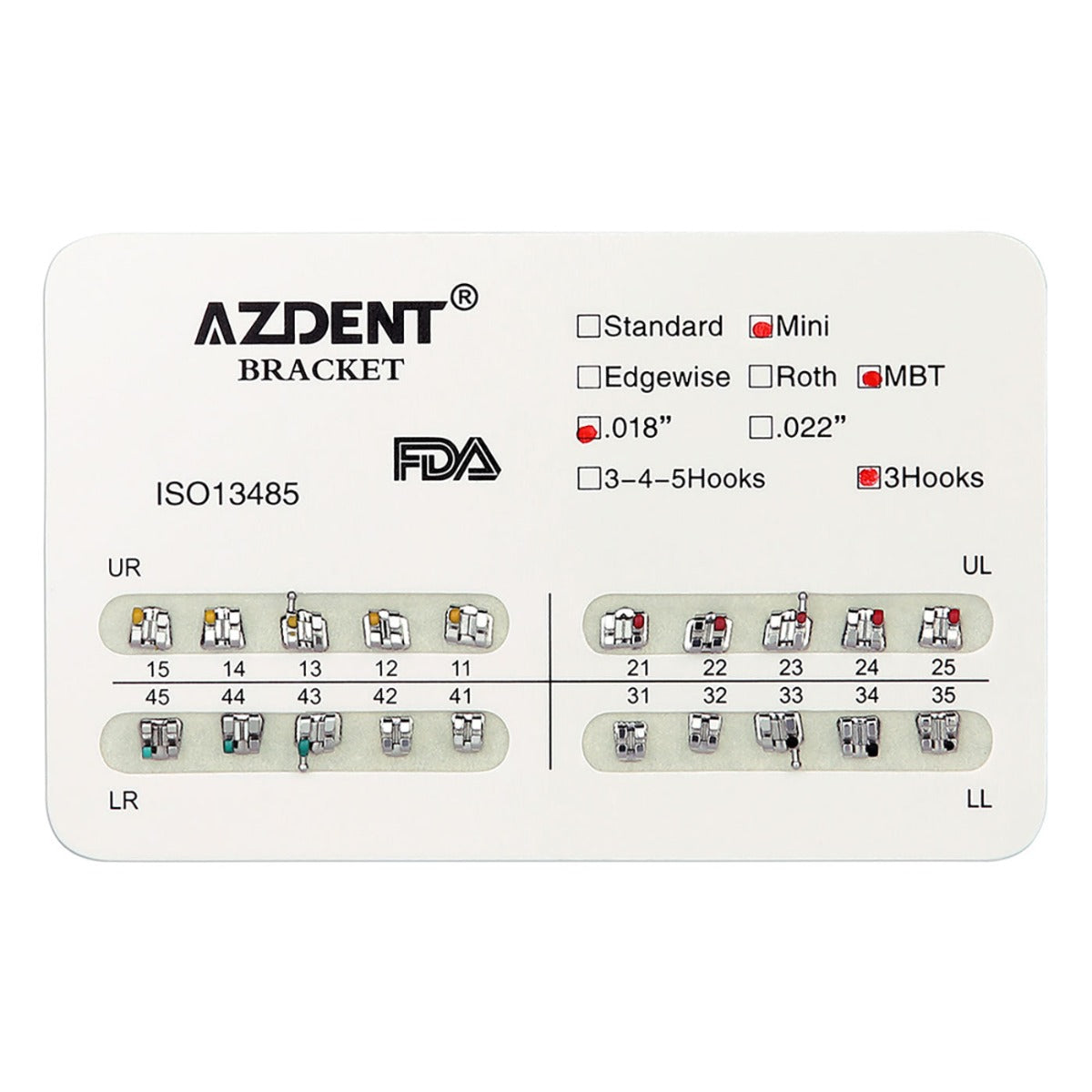 AZDENT Dental Mini Metal Brackets MBT Slot .018 Hooks on 3 20pcs/Pk - azdentall.com