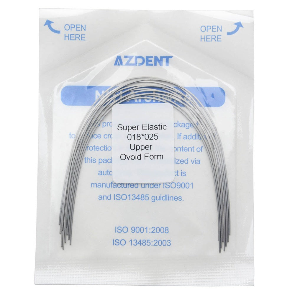 AZDENT Dental Orthodontic Archwires Niti Super Elastic Ovoid Rectangular 0.018 x 0.025 Upper 10pcs/Pack - azdentall.com