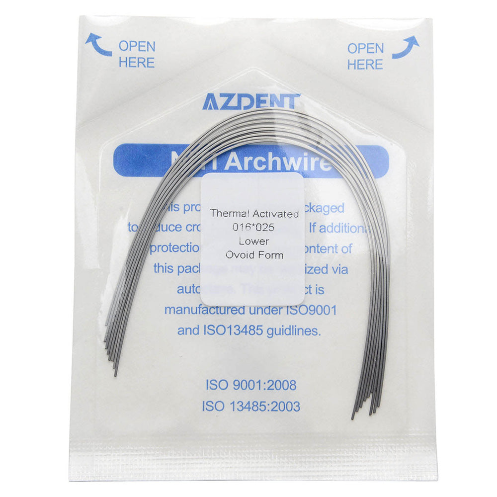 AZDENT Thermal Active NiTi Archwire Ovoid Form Rectangular 0.016 x 0.025 Lower 10pcs/Pack - azdentall.com