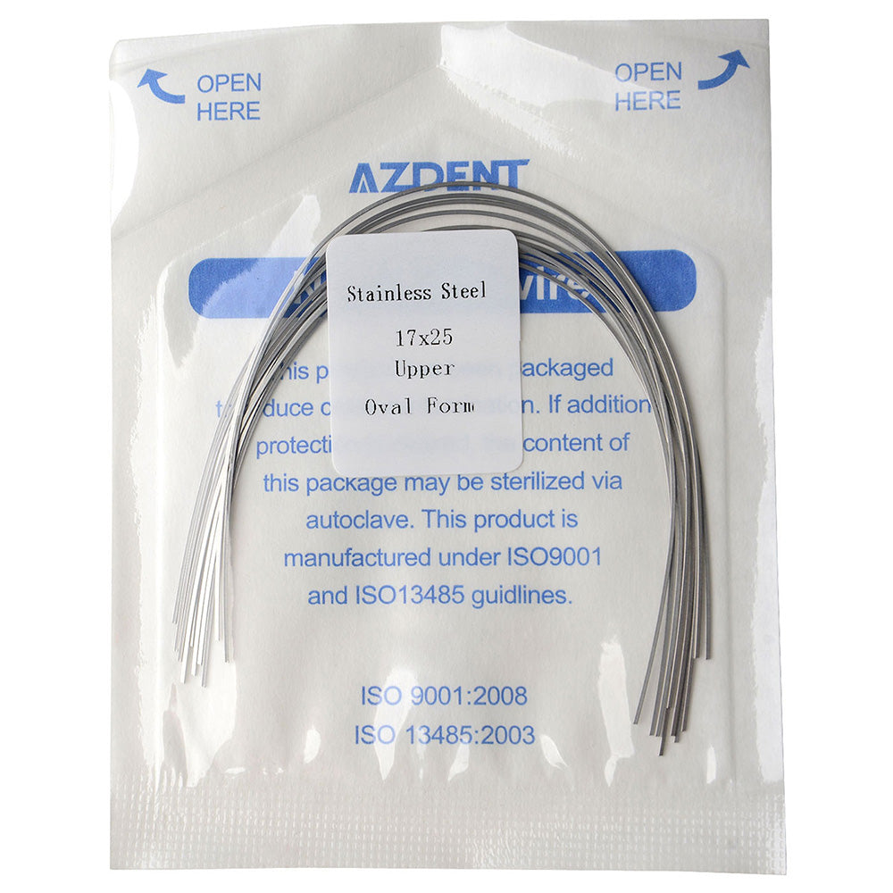 AZDENT Archwire Stainless Steel Oval Form Rectangular 0.017 x 0.025 Upper 10pcs/Pack - azdentall.com