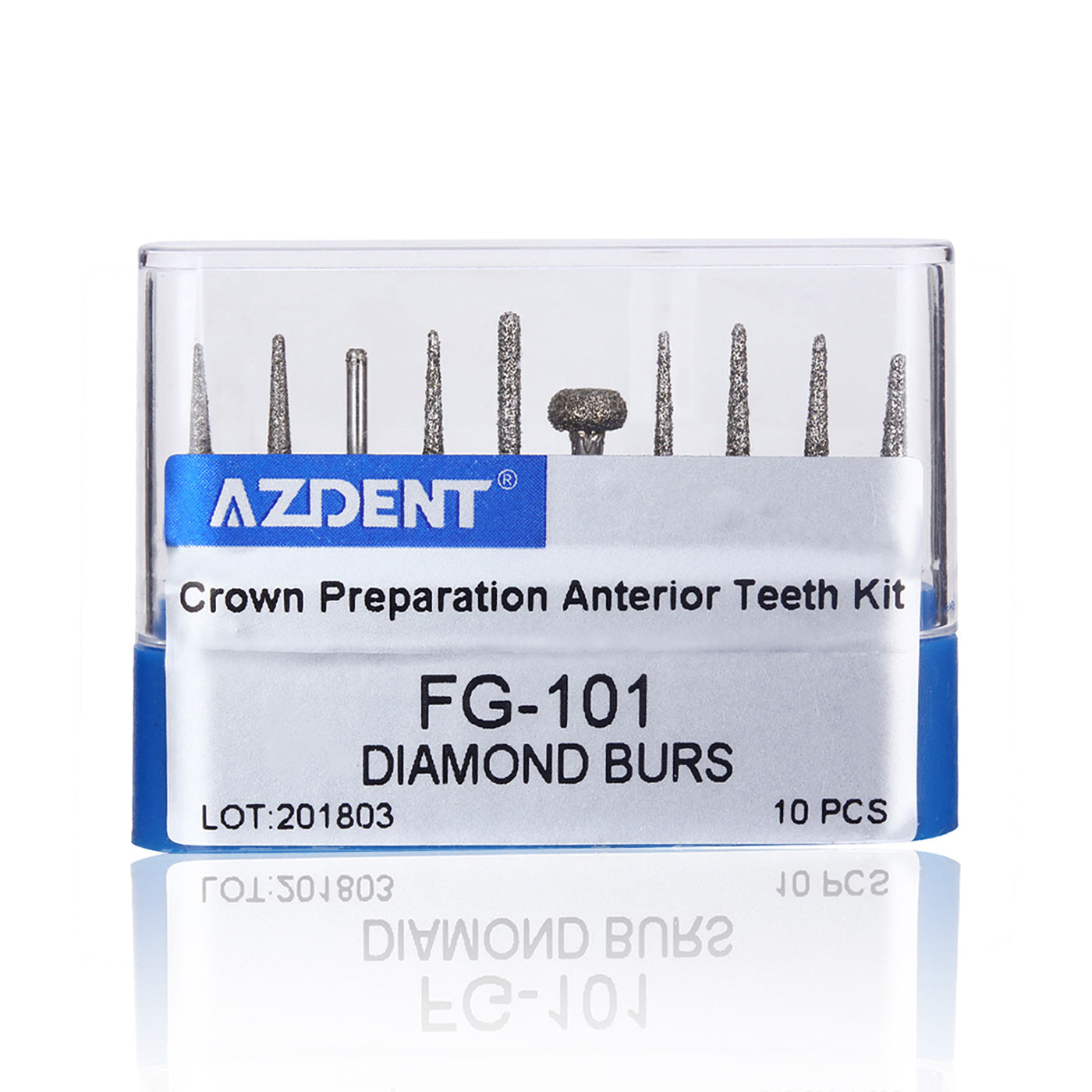 AZDENT Dental Diamond Burs FG-101 For Crown Preparation Anterior Teeth Kit 10pcs/Kit-azdentall.com