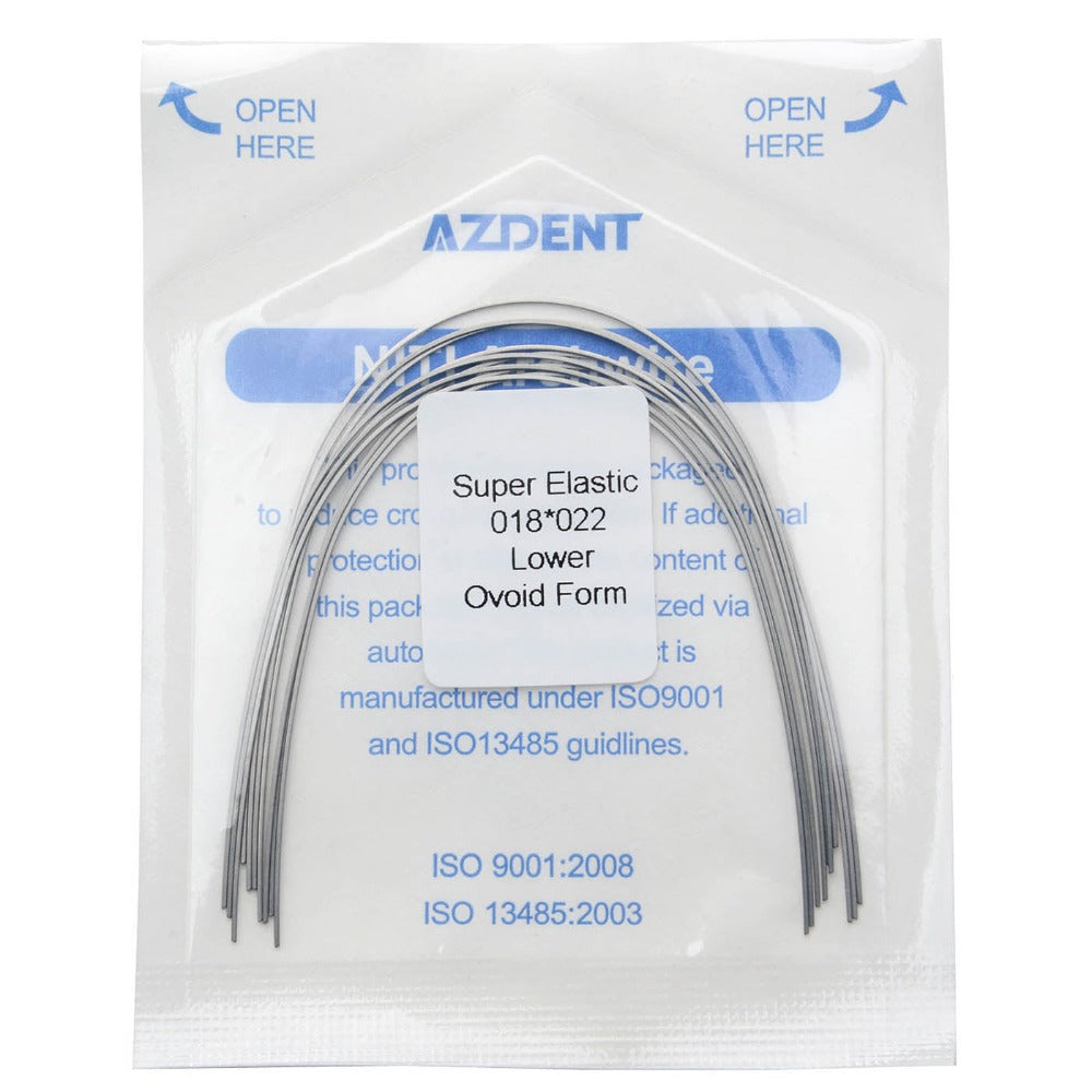 AZDENT Dental Orthodontic Archwires Niti Super Elastic Ovoid Rectangular 0.018 x 0.022 Lower 10pcs/Pack - azdentall.com